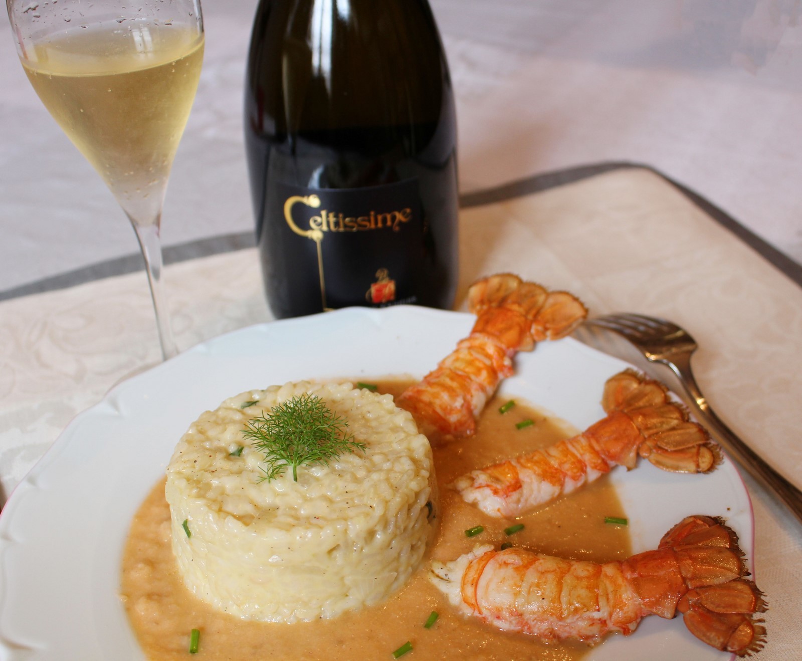 Risotto au Crémant sur velouté de langoustines